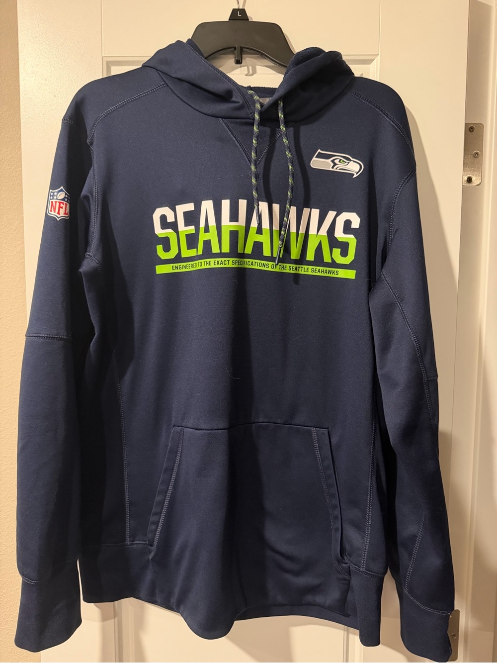 Nike Navy Seahawks Pullover Hoodie with Neon Green Accents